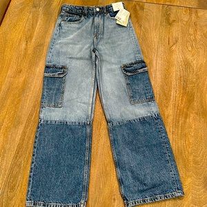 H&M Girls High Waist Wide Leg Side Pocket Jeans, 14